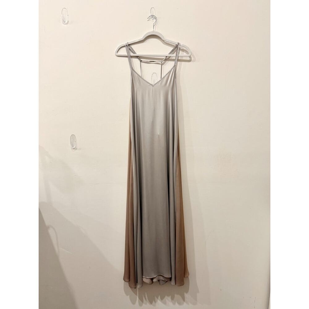 Please Two-Tone Sleeveless V-Neck Flowy Maxi Slip Dress Silver/Brown Women's L
